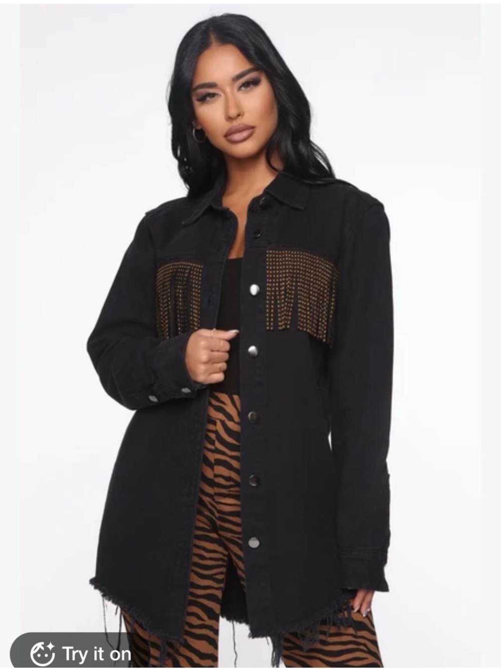 American Bazi Trademark Black Denim Gold Fringe Jacket